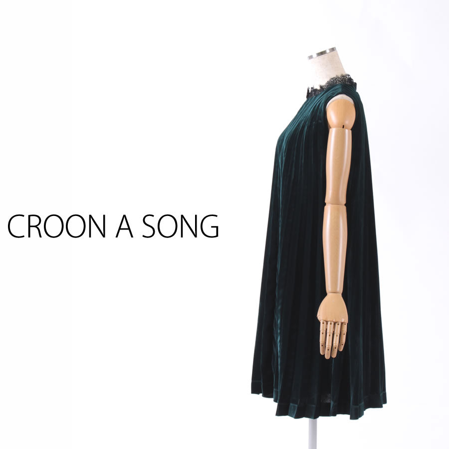 ベルベット プリーツ ドレス(Mサイズ/グリーン/CROON A SONG(クルーン ア ソング))USED
