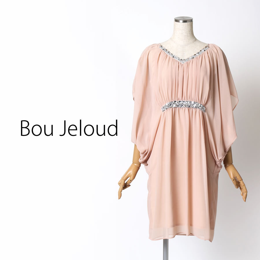 ビジュー付?シフォン ワンピース(Mサイズ/ベージュ/Bou Jeloud(ブージュルード))USED