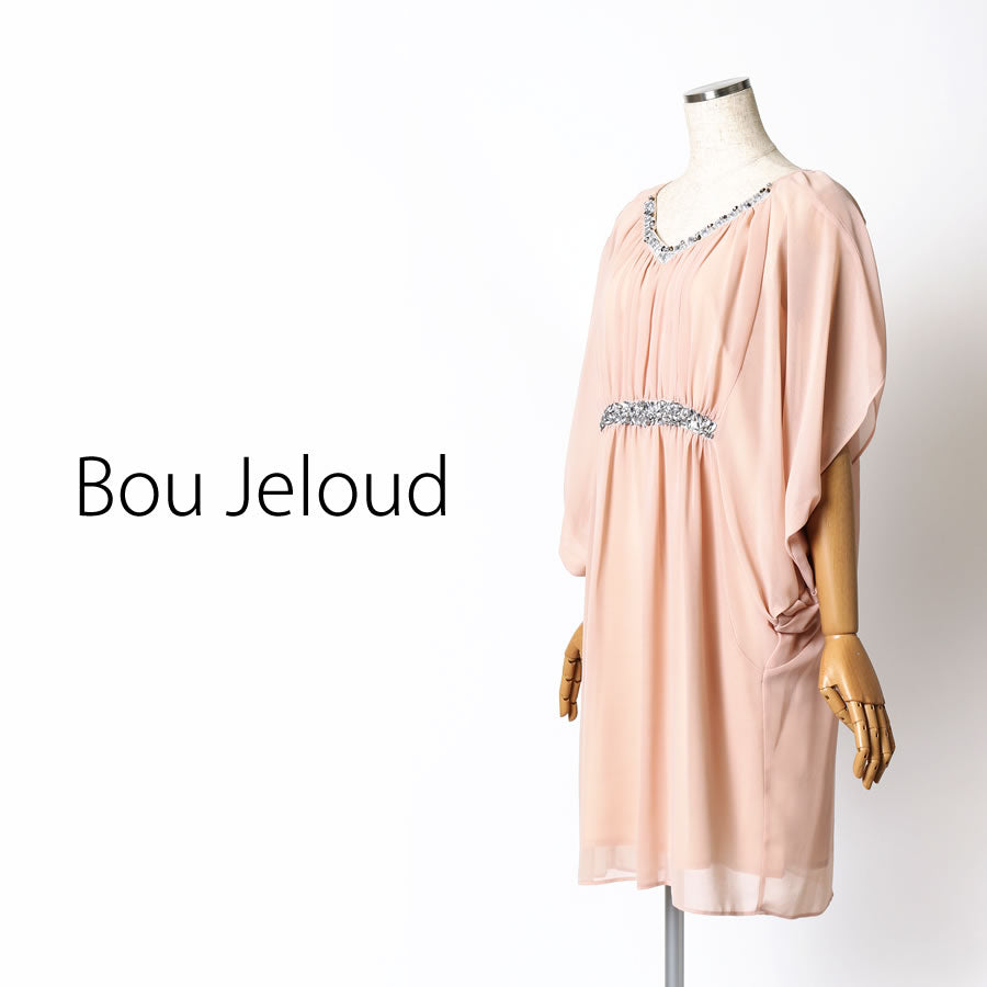 ビジュー付?シフォン ワンピース(Mサイズ/ベージュ/Bou Jeloud(ブージュルード))USED