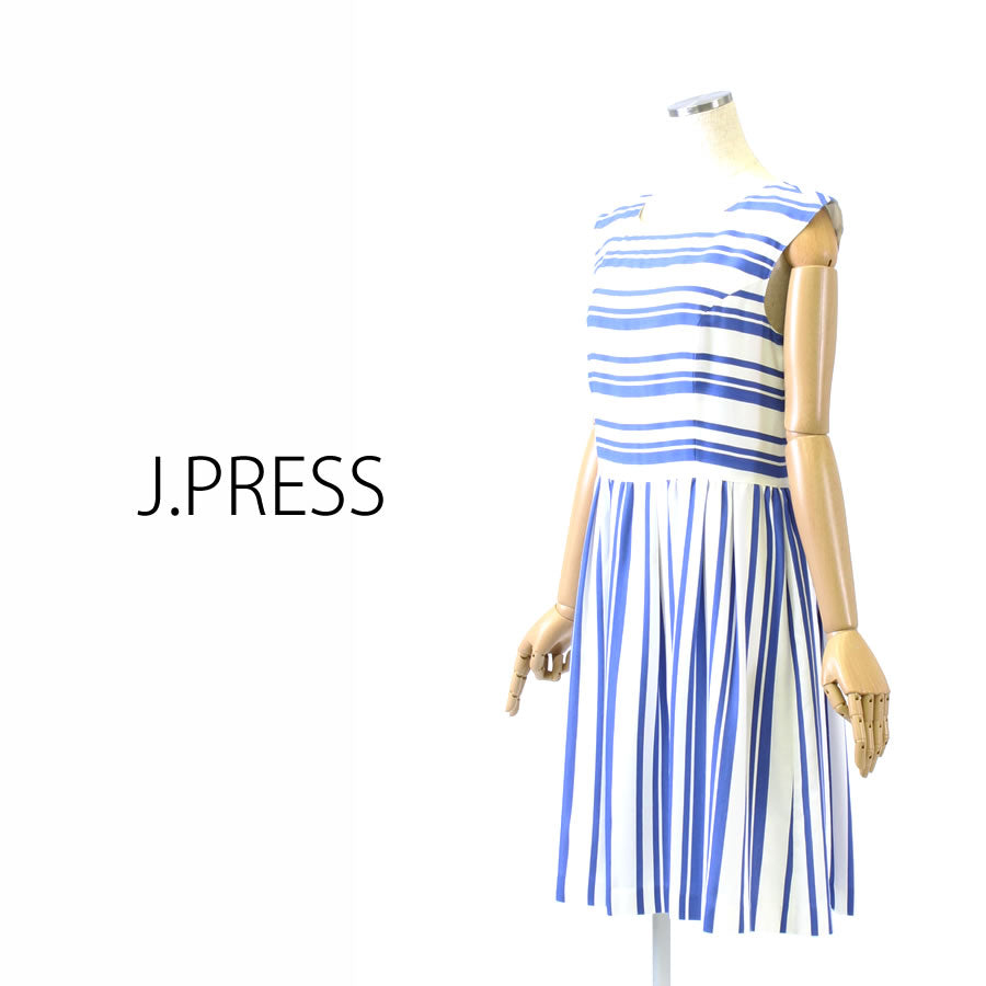 ランダムボーダー ワンピース(Lサイズ/ブルー・水色/J.PRESS(ジェイプレス))USED