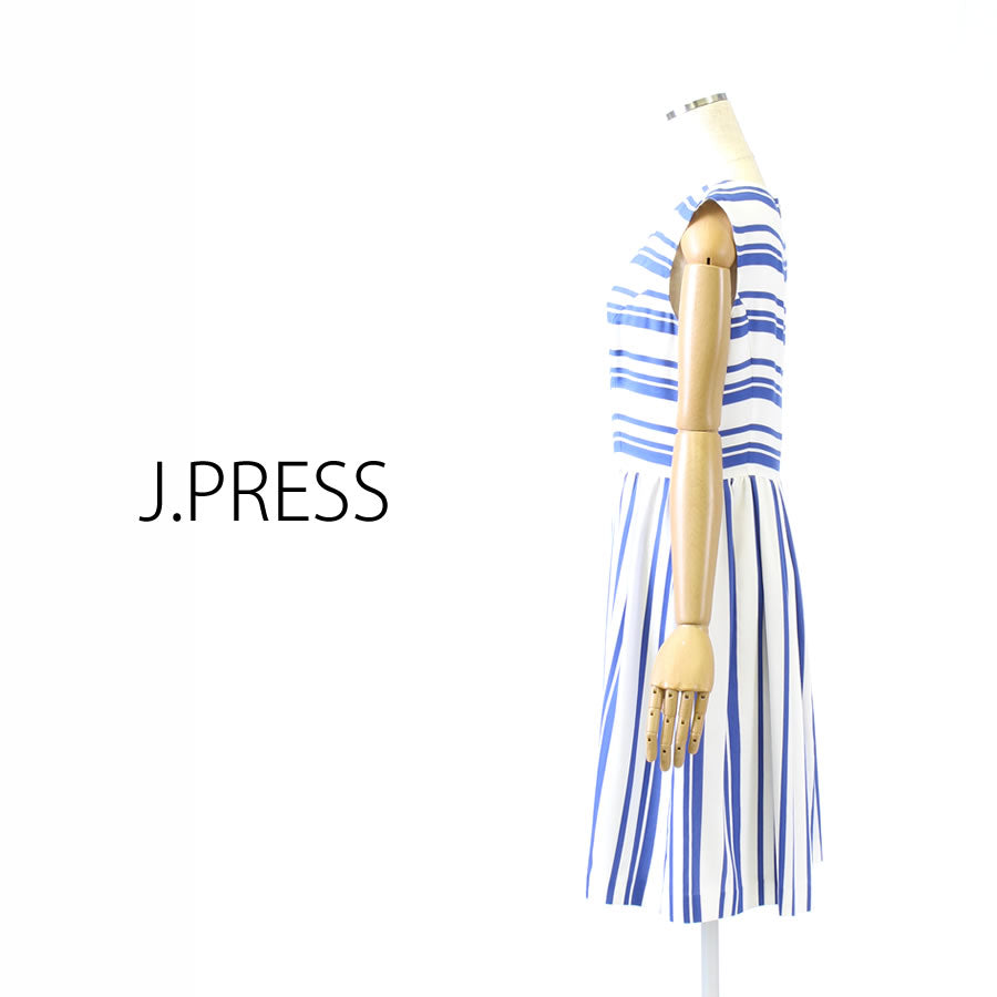 ランダムボーダー ワンピース(Lサイズ/ブルー・水色/J.PRESS(ジェイプレス))USED