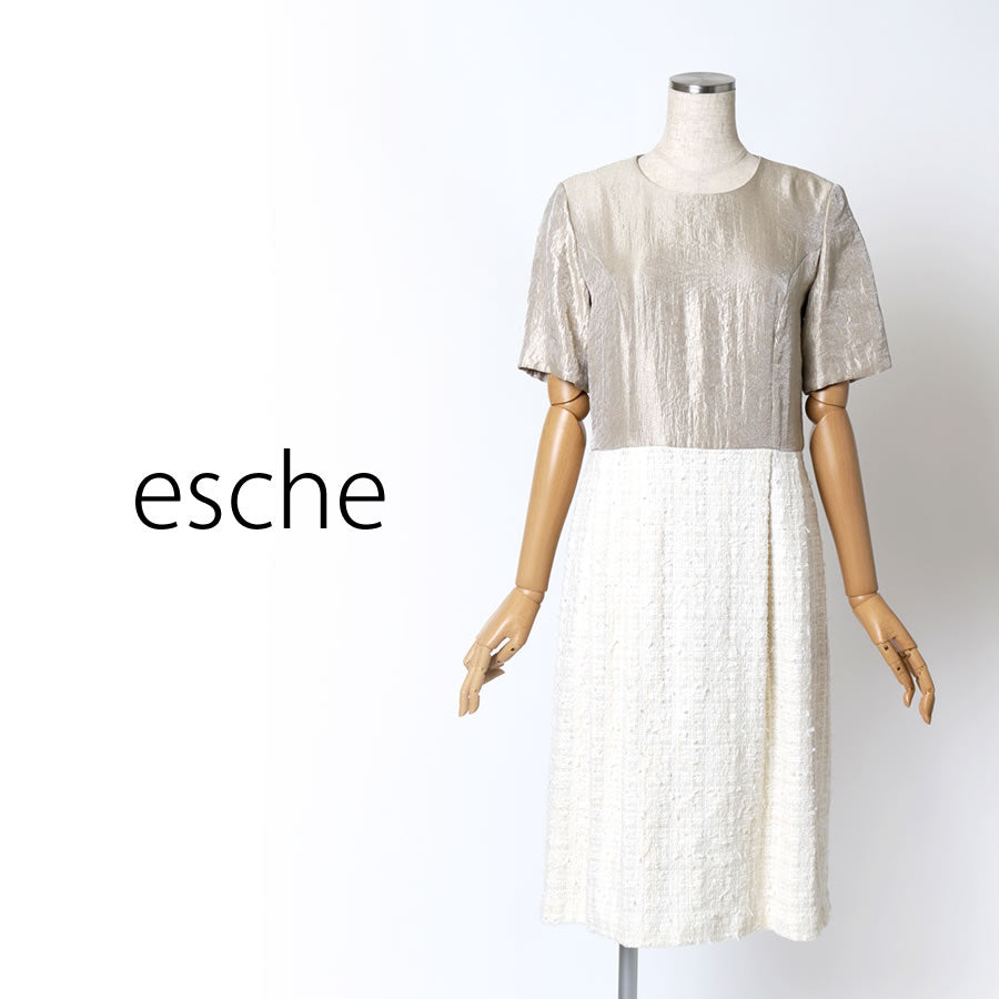 ツイード切り替えドッキング ワンピース(Lサイズ/ベージュ/esche(エッシュ))USED