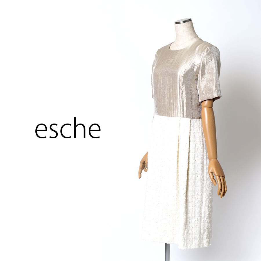 ツイード切り替えドッキング ワンピース(Lサイズ/ベージュ/esche(エッシュ))USED