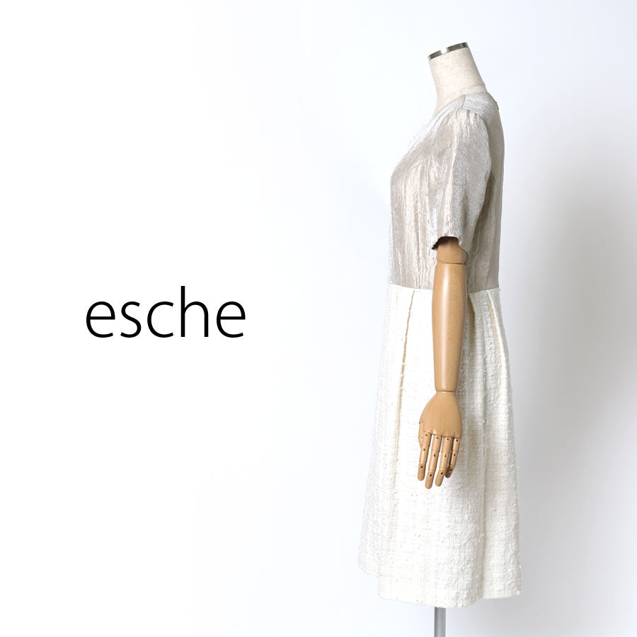 ツイード切り替えドッキング ワンピース(Lサイズ/ベージュ/esche(エッシュ))USED