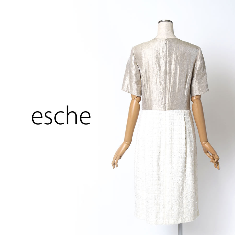 ツイード切り替えドッキング ワンピース(Lサイズ/ベージュ/esche(エッシュ))USED