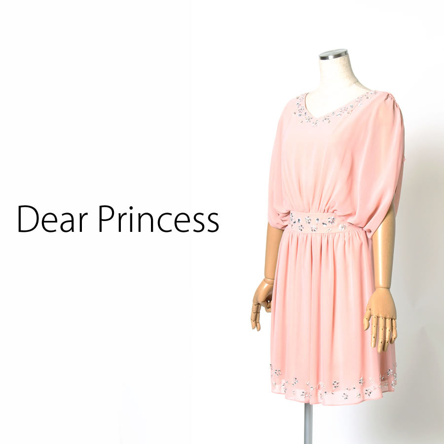 シフォン ビジュー ワンピース(Mサイズ/ピンク/Dear Princess(ディアプリンセス))USED