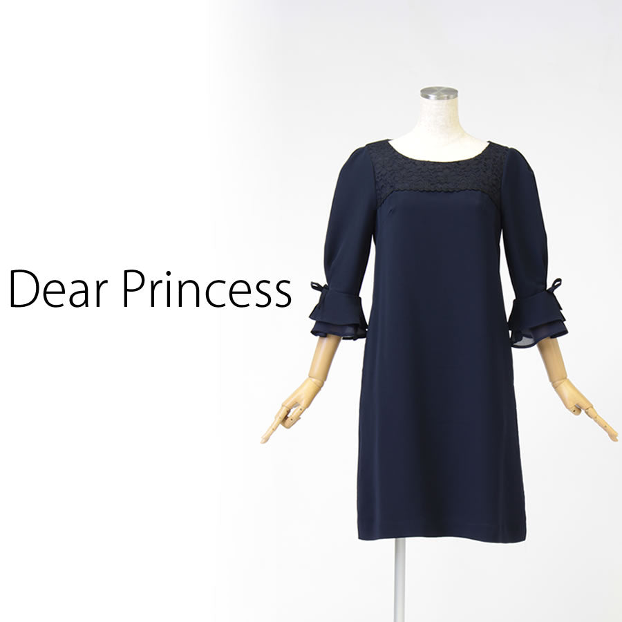 袖リボン アンブレラスリーブ ワンピース(Mサイズ/ネイビー/Dear Princess(ディアプリンセス))USED