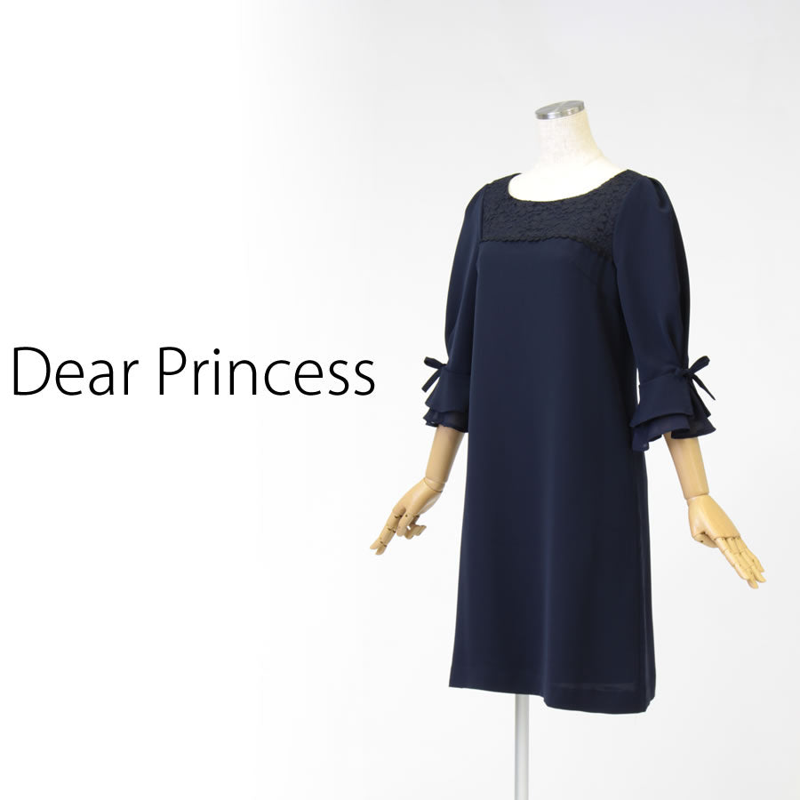 袖リボン アンブレラスリーブ ワンピース(Mサイズ/ネイビー/Dear Princess(ディアプリンセス))USED