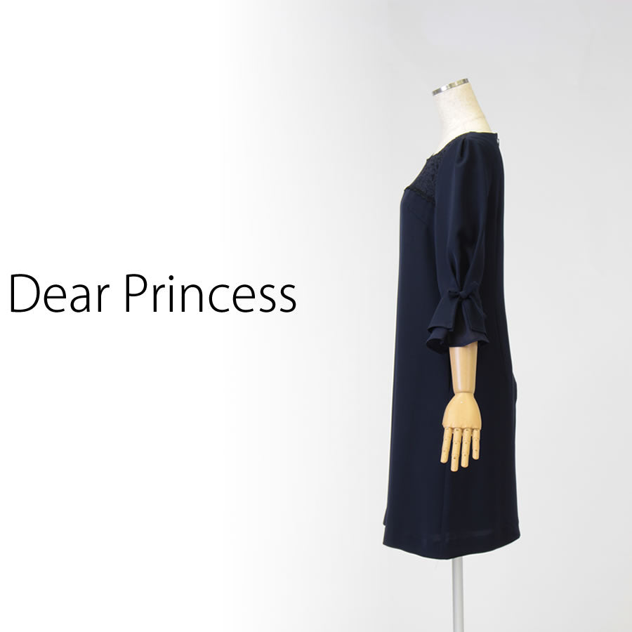 袖リボン アンブレラスリーブ ワンピース(Mサイズ/ネイビー/Dear Princess(ディアプリンセス))USED