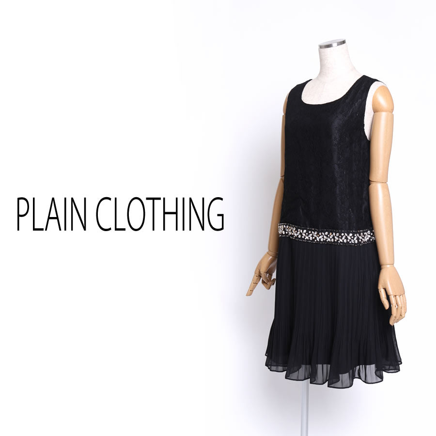 ビジュー付き レースワンピース(Mサイズ/ブラック/PLAIN CLOTHING(プレーンクロージング))USED