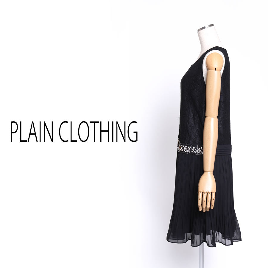 ビジュー付き レースワンピース(Mサイズ/ブラック/PLAIN CLOTHING(プレーンクロージング))USED