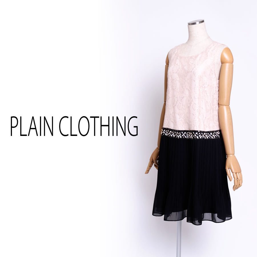 ビジュー付き レースワンピース(Mサイズ/ピンク/PLAIN CLOTHING(プレーンクロージング))USED
