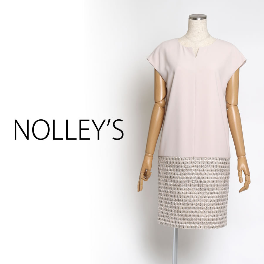 ラメツイード × アムンゼンワンピース(Mサイズ/ベージュ/NOLLEY’S(ノーリーズ))USED