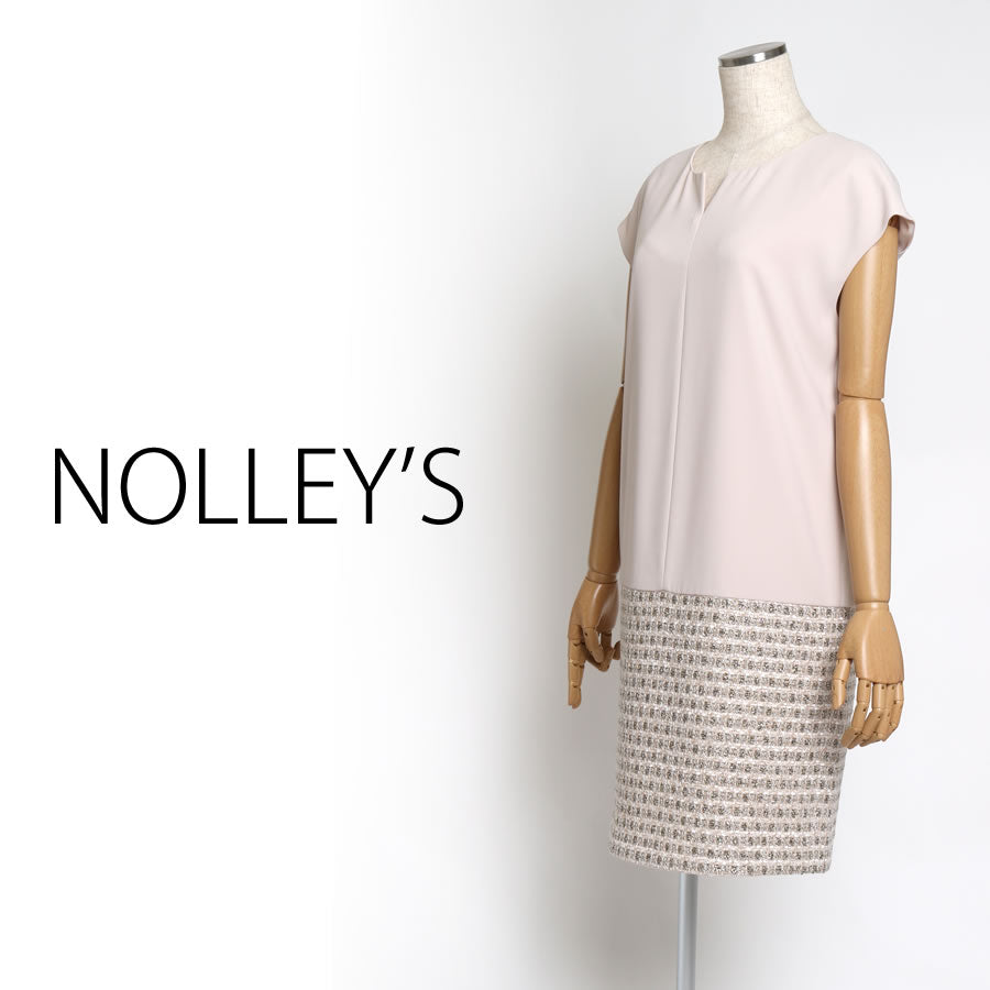 ラメツイード × アムンゼンワンピース(Mサイズ/ベージュ/NOLLEY’S(ノーリーズ))USED