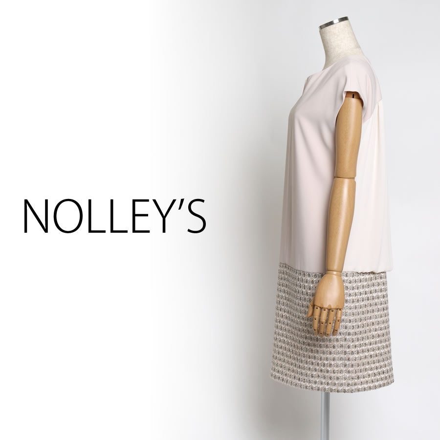 ラメツイード × アムンゼンワンピース(Mサイズ/ベージュ/NOLLEY’S(ノーリーズ))USED