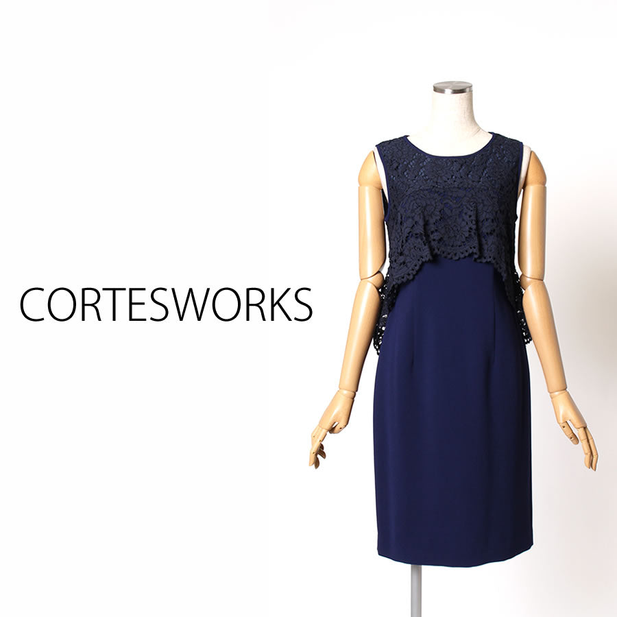 troisiemechaco レース×ダブルクロスワンピース(Mサイズ/ネイビー/CORTESWORKS(コルテスワークス))USED