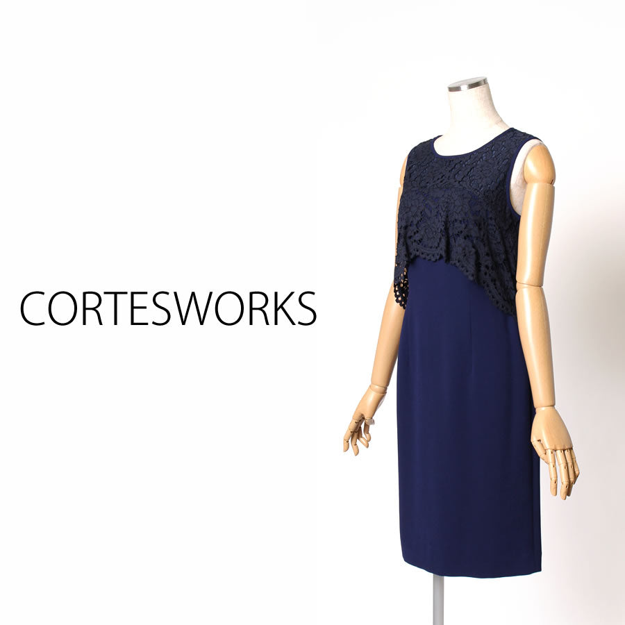 troisiemechaco レース×ダブルクロスワンピース(Mサイズ/ネイビー/CORTESWORKS(コルテスワークス))USED