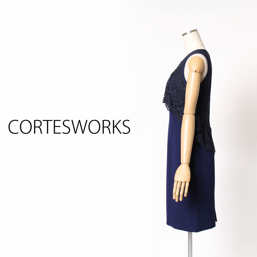 troisiemechaco レース×ダブルクロスワンピース(Mサイズ/ネイビー/CORTESWORKS(コルテスワークス))USED