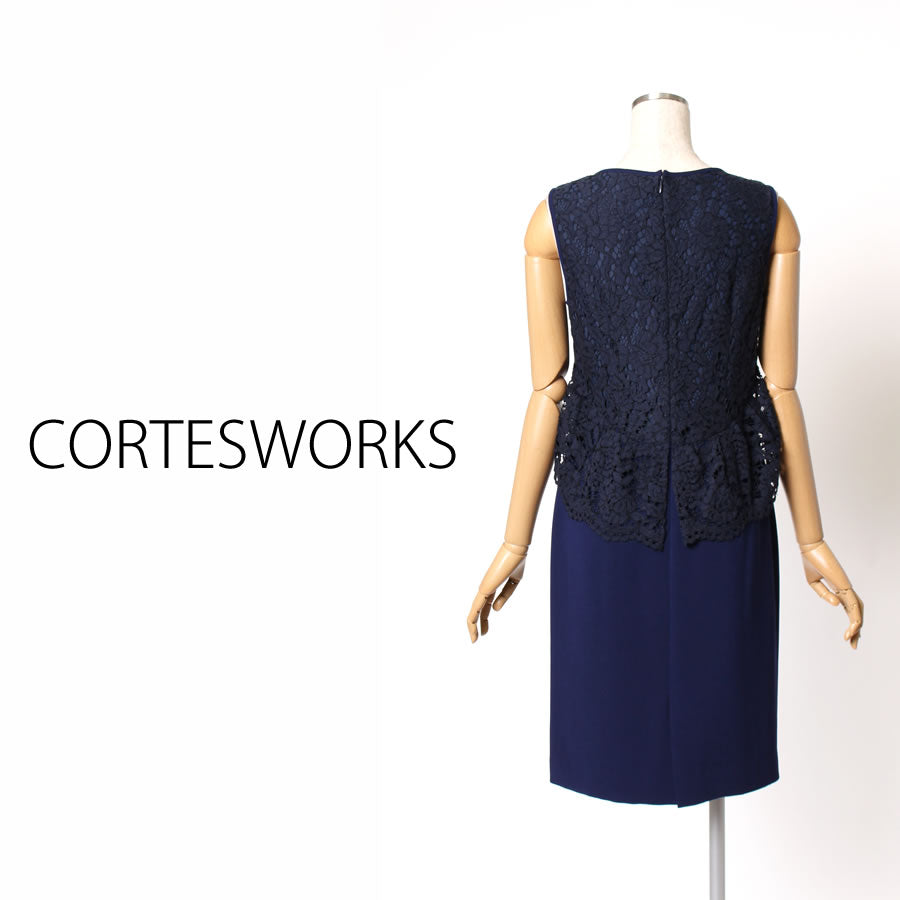 troisiemechaco レース×ダブルクロスワンピース(Mサイズ/ネイビー/CORTESWORKS(コルテスワークス))USED