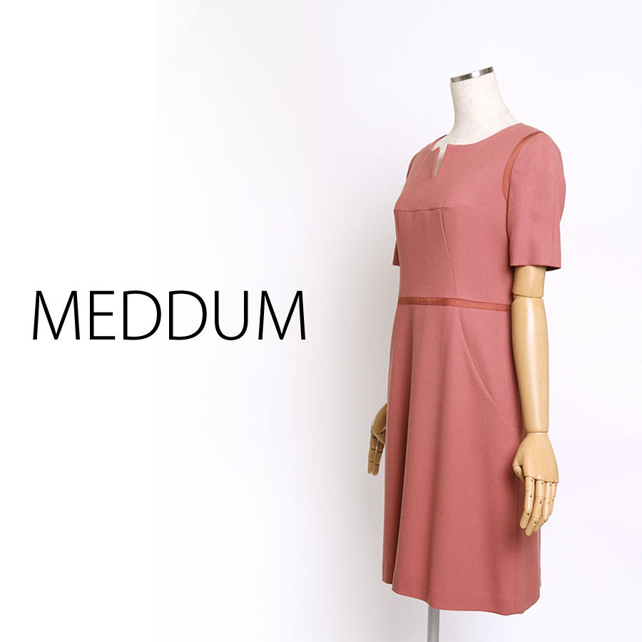 ウール切り替え スリットネックワンピース(Mサイズ/ピンク/MEDDUM(メデューム))USED