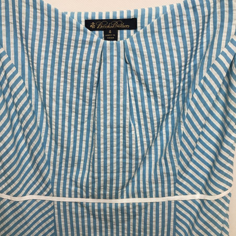 ストライプ ウエスト切り替えワンピース(Lサイズ/ブルー・水色/BROOKS BROTHERS(ブルックス ブラザーズ)),春,夏,USED