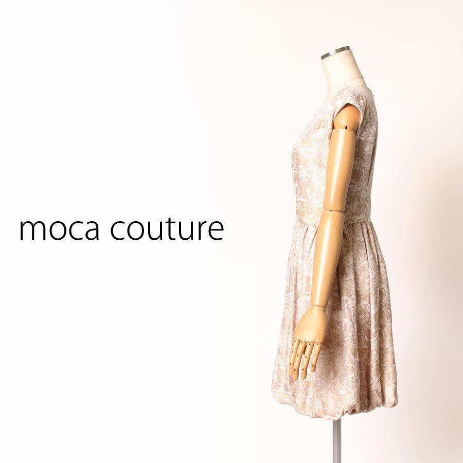 裾バルーン シャンパンジャガードワンピース(Mサイズ/ベージュ/moca couture(モカクチュール))USED
