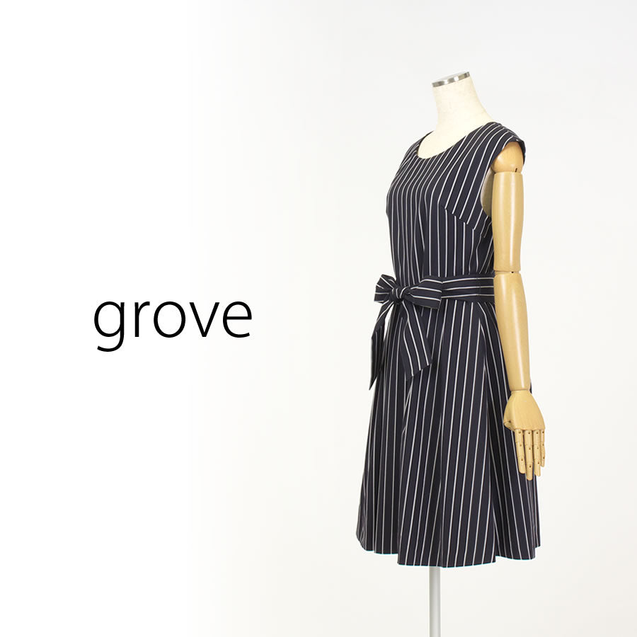ストライプフレアワンピース (Lサイズ/ネイビー/grove(グローブ))USED
