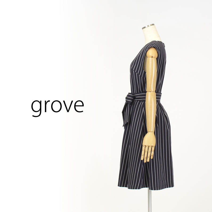 ストライプフレアワンピース (Lサイズ/ネイビー/grove(グローブ))USED