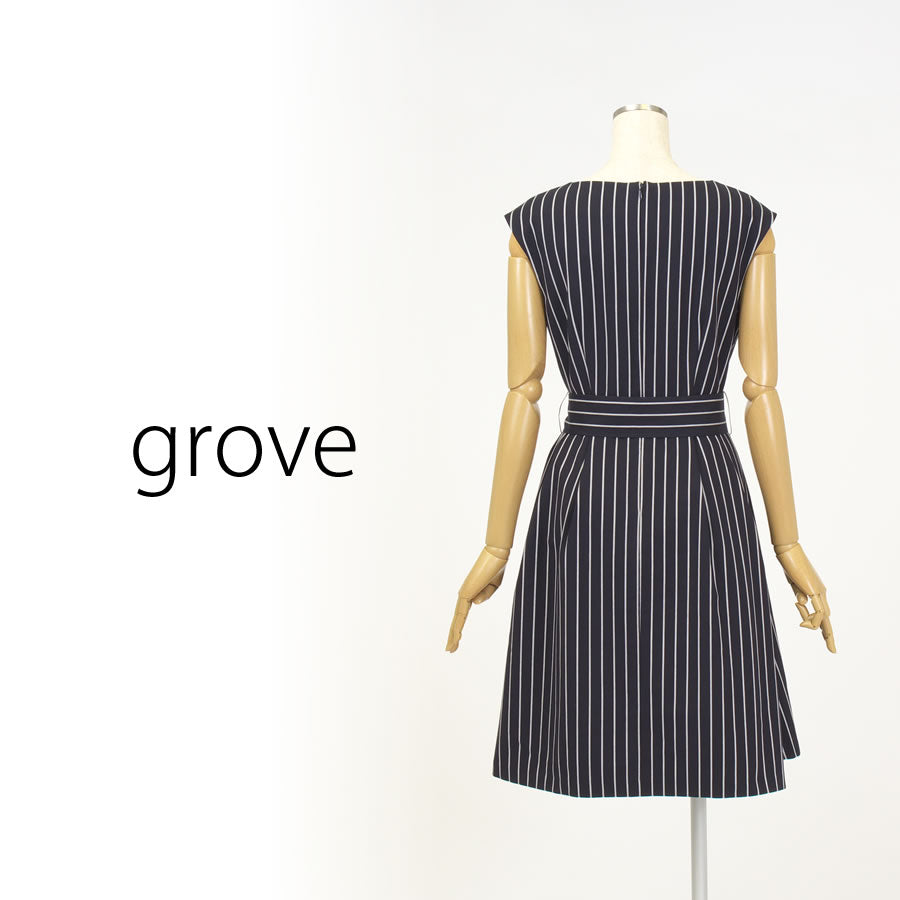 ストライプフレアワンピース (Lサイズ/ネイビー/grove(グローブ))USED