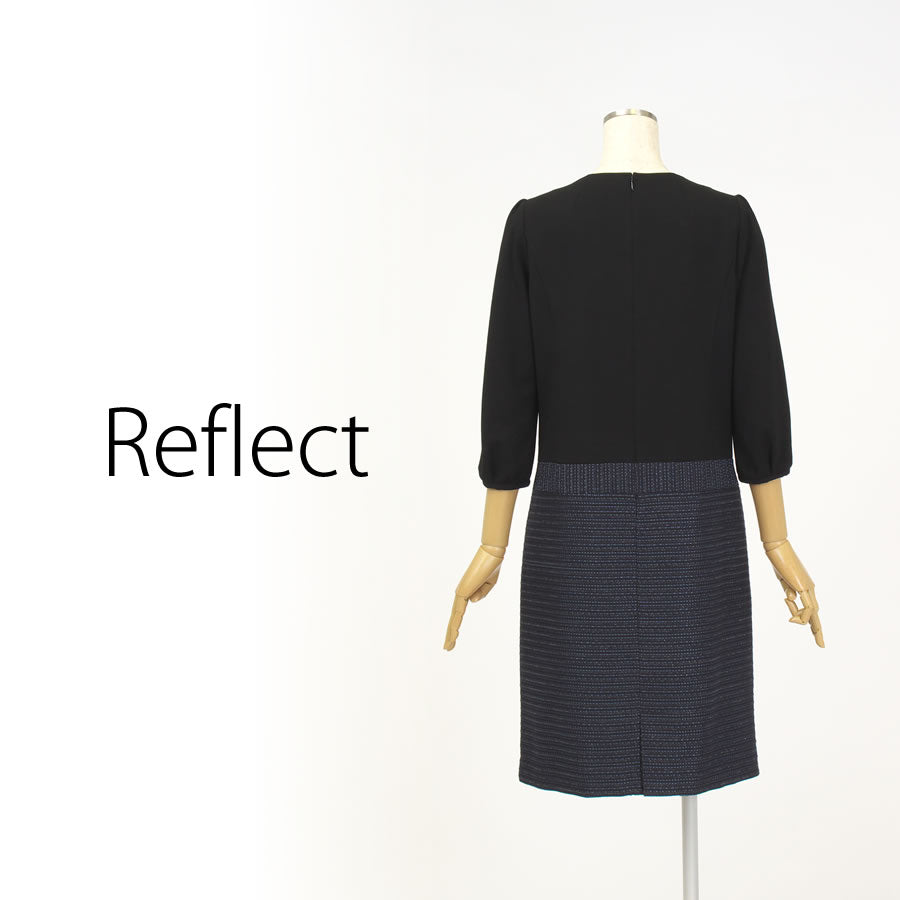 ファンシーツィード 切替えワンピース(Mサイズ/ブラック/Reflect(リフレクト))USED