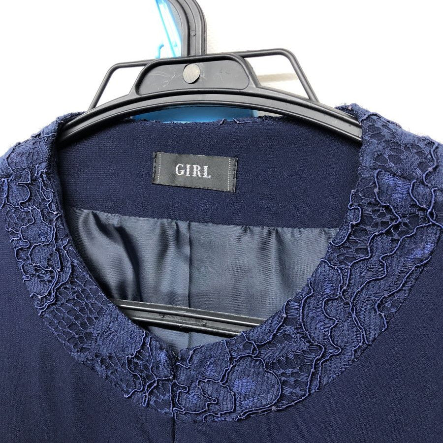 ノーカラージャケット&ワンピースレース切替セットアップスーツ(Mサイズ/ネイビー/GIRL(ガール))