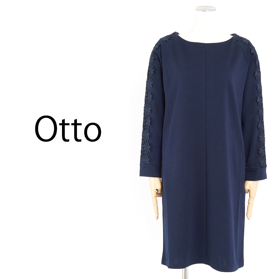 袖レースサックワンピース(XLサイズ/ネイビー/Otto(オットー))USED
