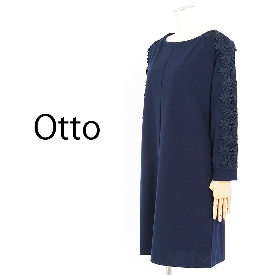 袖レースサックワンピース(XLサイズ/ネイビー/Otto(オットー))USED