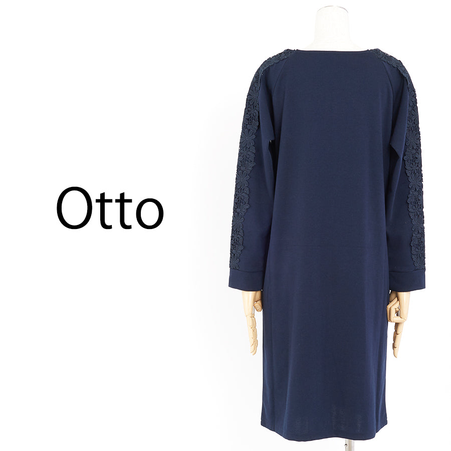 袖レースサックワンピース(XLサイズ/ネイビー/Otto(オットー))USED