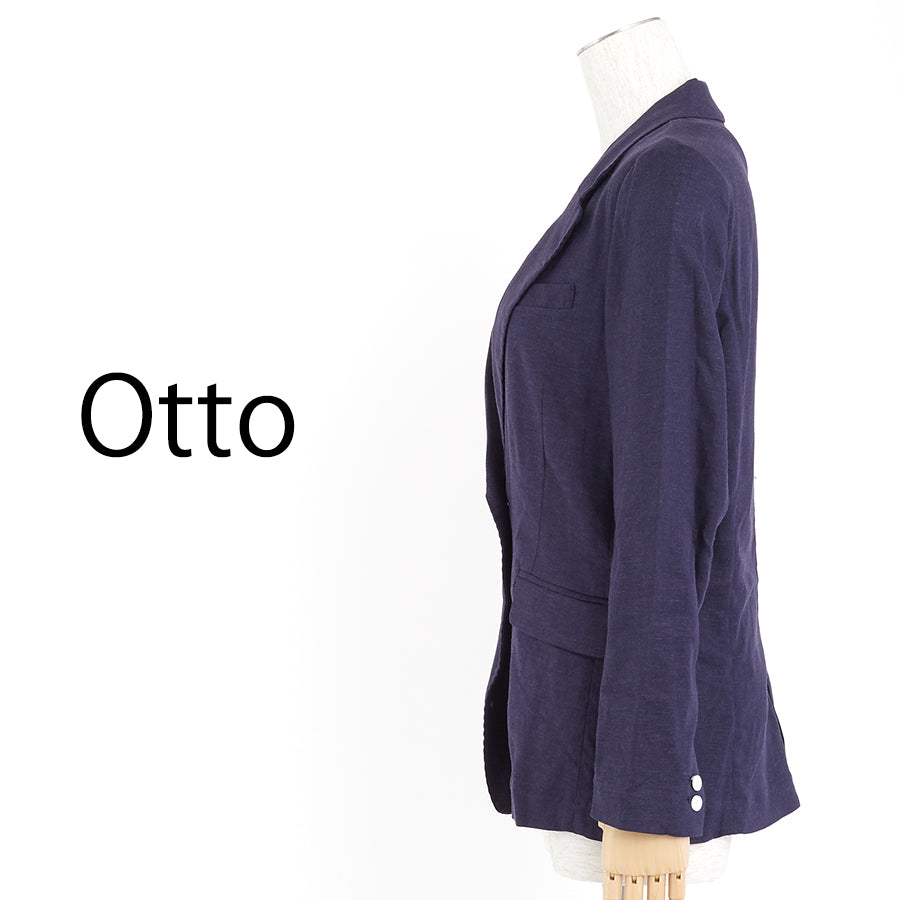 ストレッチ麻混ジャケット(XLサイズ/ネイビー/Otto(オットー))USED