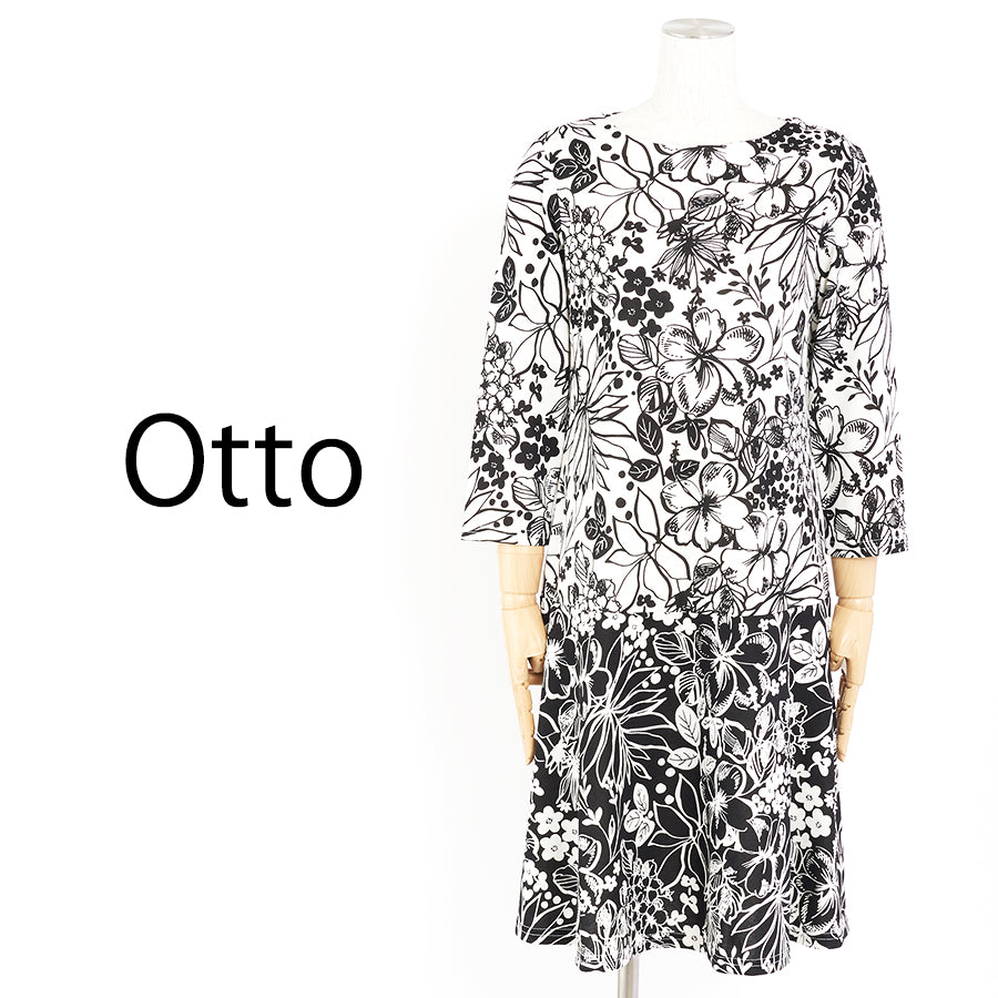 フラワープリント切替えジャージーワンピース(Lサイズ/ホワイト/Otto(オットー))USED