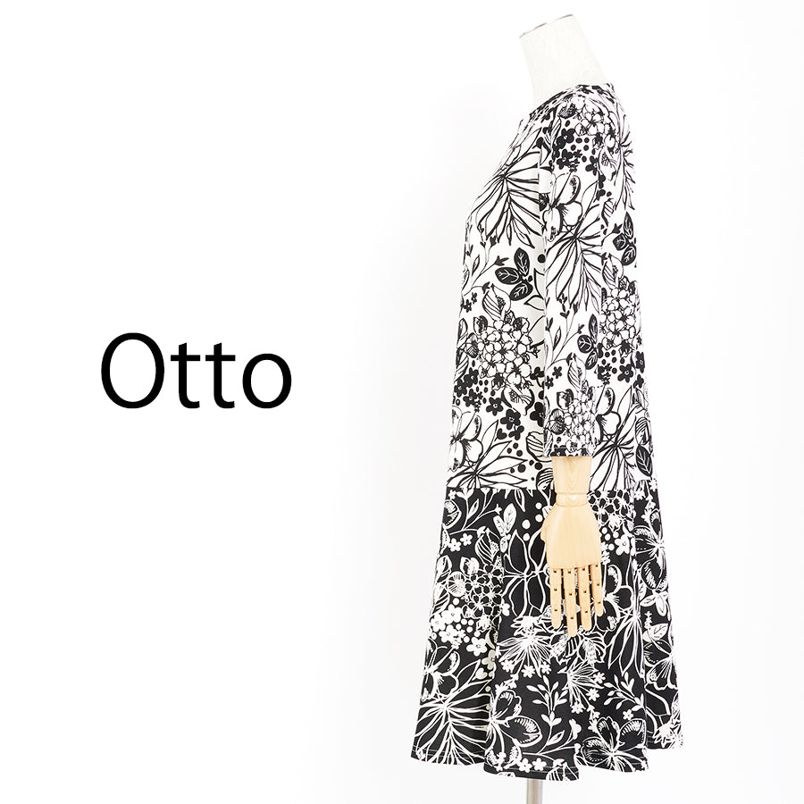 フラワープリント切替えジャージーワンピース(Lサイズ/ホワイト/Otto(オットー))USED