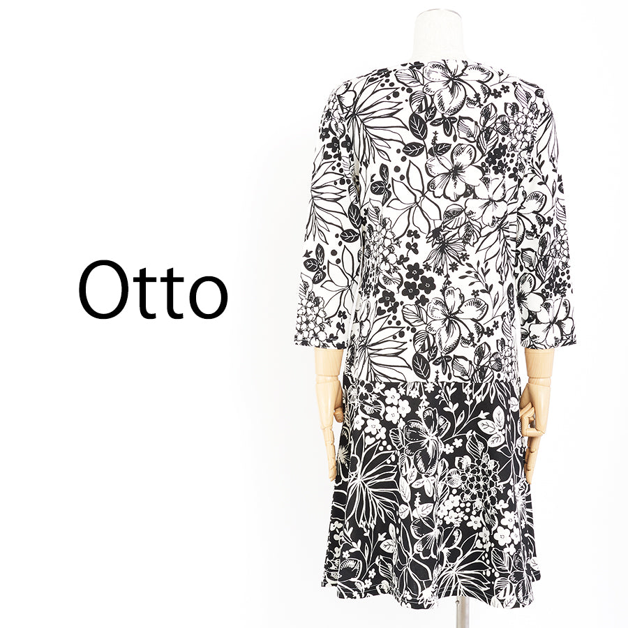フラワープリント切替えジャージーワンピース(Sサイズ/ホワイト/Otto(オットー))USED