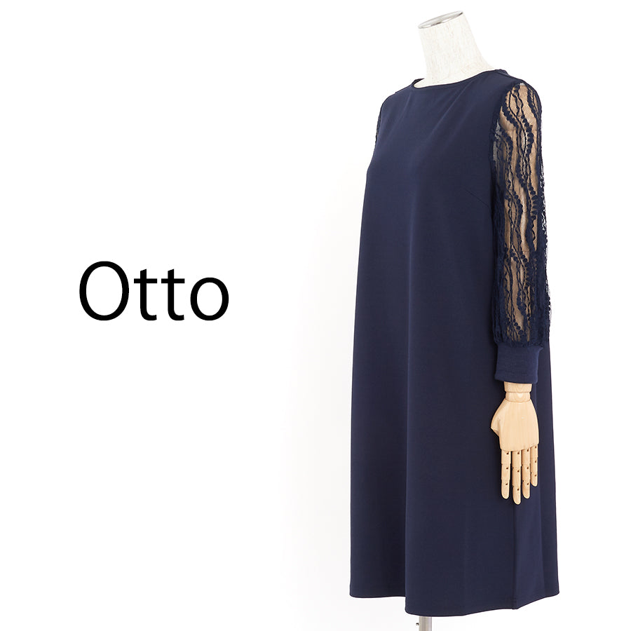袖レースサックワンピース(Lサイズ/ネイビー/Otto(オットー))USED