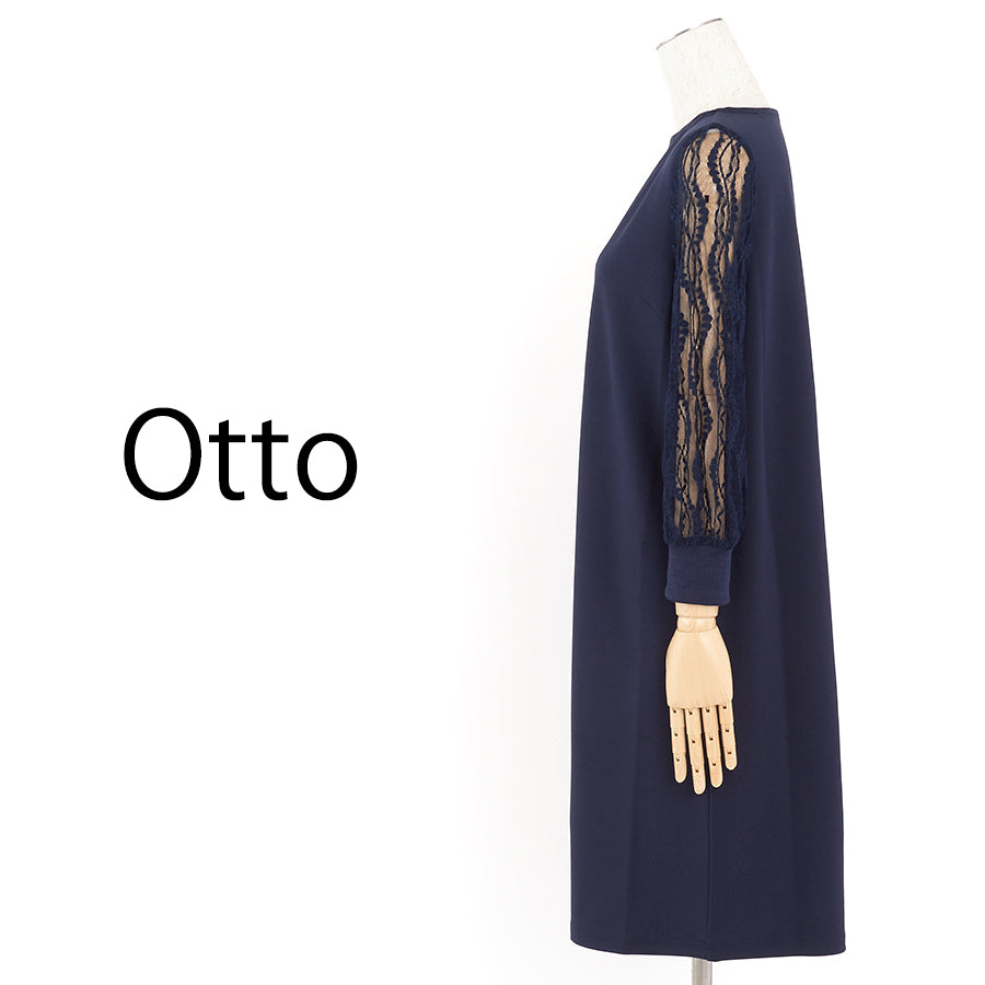 袖レースサックワンピース(Lサイズ/ネイビー/Otto(オットー))USED