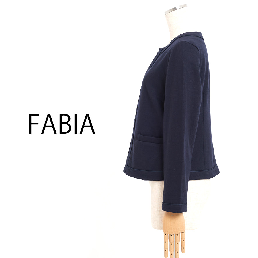 圧縮ウールノーカラージャケット(Lサイズ/ネイビー/FABIA(ファビア))USED