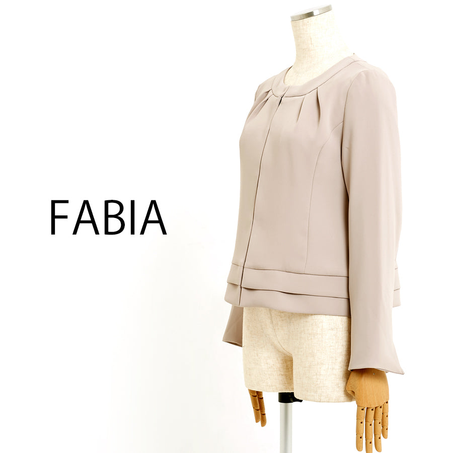 上品ノーカラージャケット(Lサイズ/ベージュ/FABIA(ファビア))USED