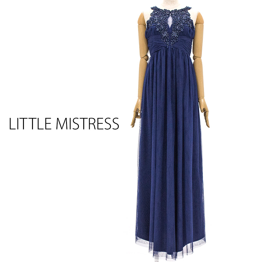 マタニティ アップリケハイネックロングドレス(Mサイズ/ネイビー/LITTLE MISTRESS(リトル・ミストレス))USED