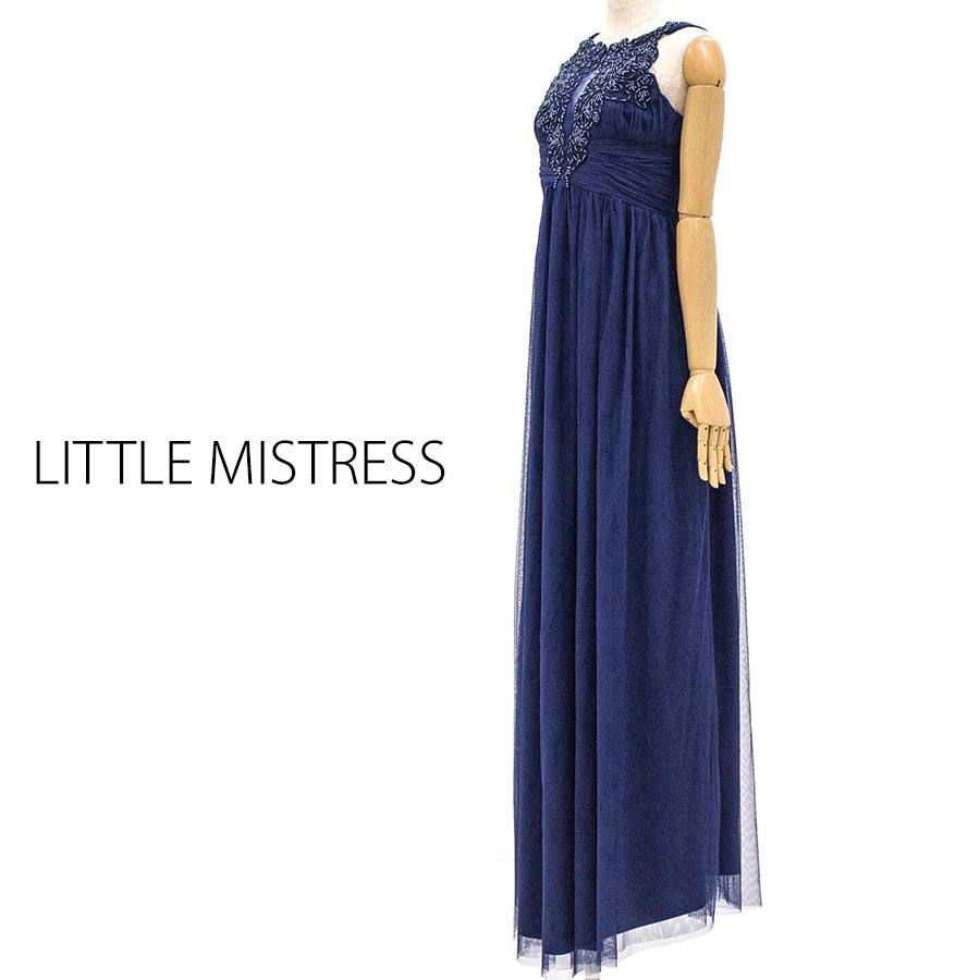 マタニティ アップリケハイネックロングドレス(Mサイズ/ネイビー/LITTLE MISTRESS(リトル・ミストレス))USED