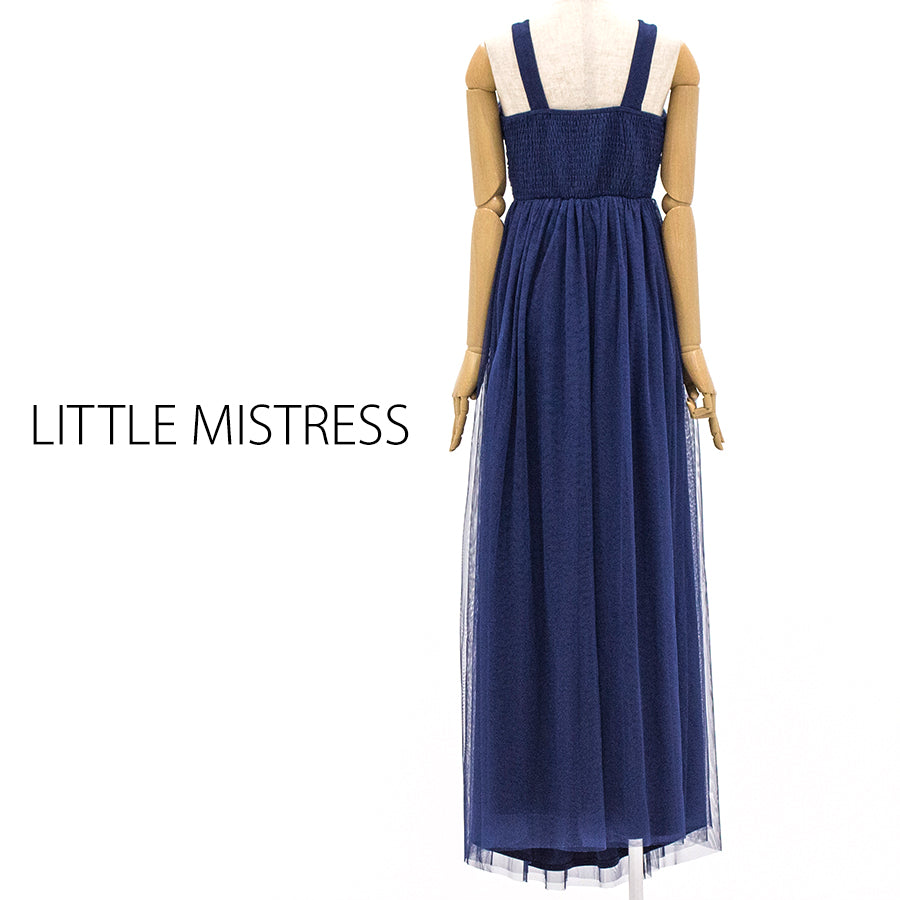 マタニティ アップリケハイネックロングドレス(Mサイズ/ネイビー/LITTLE MISTRESS(リトル・ミストレス))USED