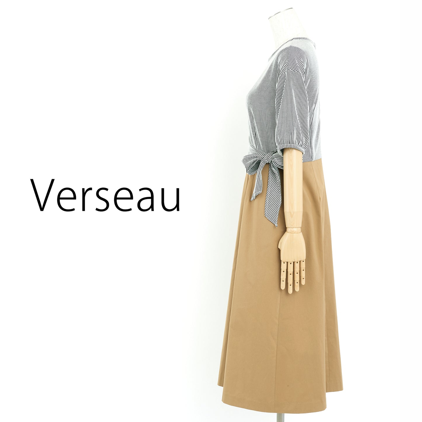 ストライプ切替ワンピース(Mサイズ/ベージュ/Verseau(ヴェルソー))USED