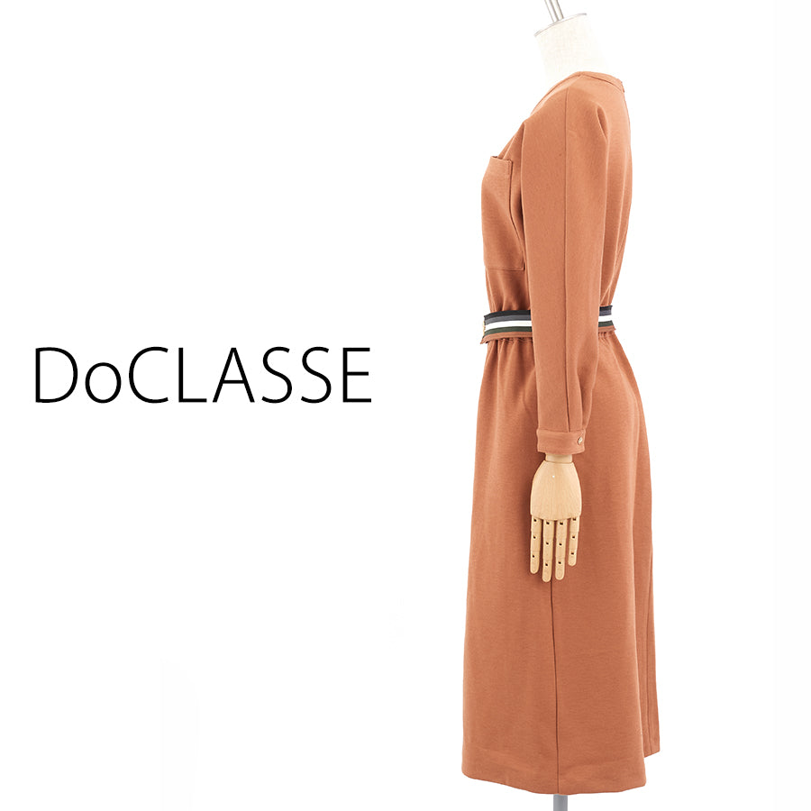 ウール混ポンチ・ベルト付きワンピース(Mサイズ/ブラウン/DoCLASSE(ドゥクラッセ))USED