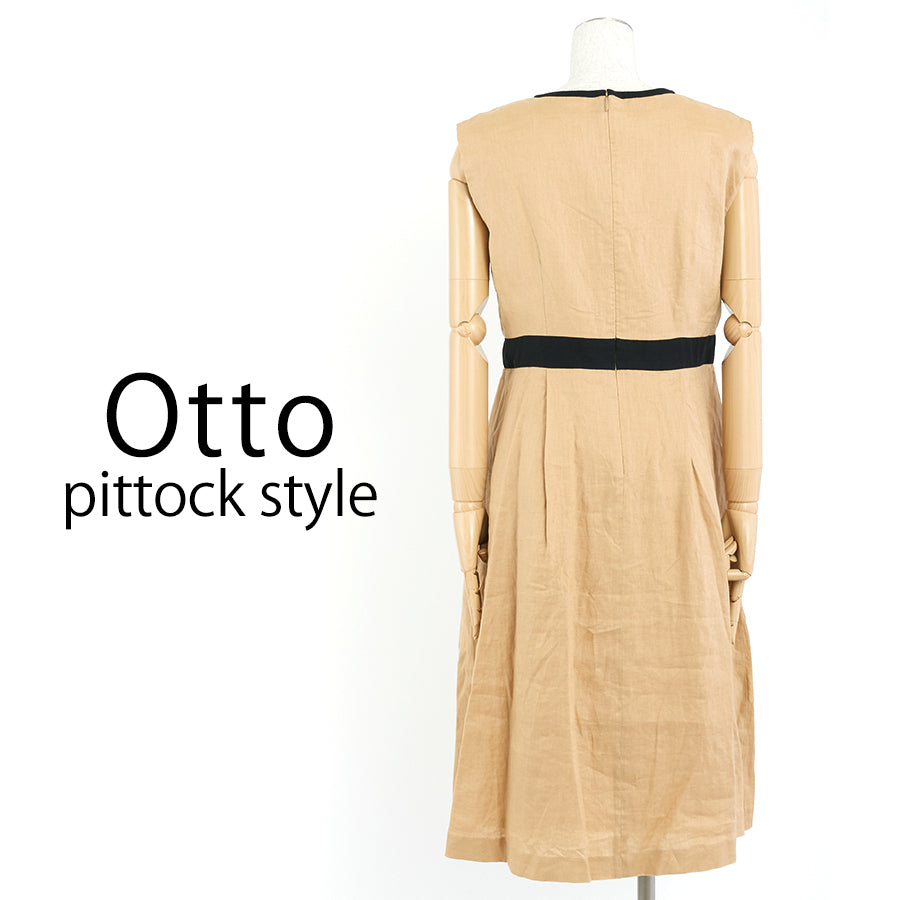 リネン配色ワンピース(Sサイズ/ベージュ/Otto pittock style(オットー ピトックスタイル)),夏,USED