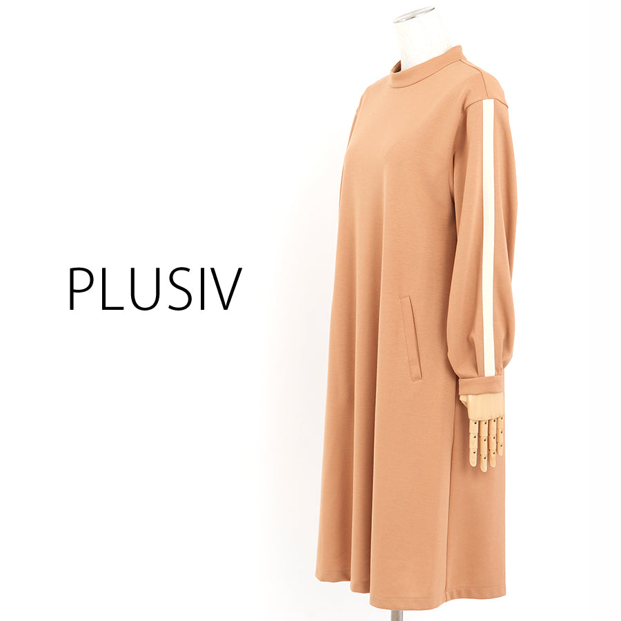 シックポンチスタンドカラーワンピース(Lサイズ/ブラウン/PLUSIV(プラッシヴ))USED