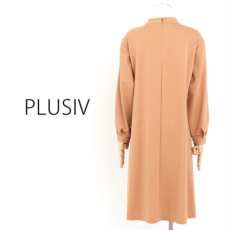 シックポンチスタンドカラーワンピース(Lサイズ/ブラウン/PLUSIV(プラッシヴ))USED